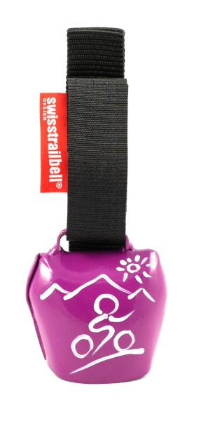 swisstrailbell® fresh color edition: dark PINK with white mountain biker, black strap