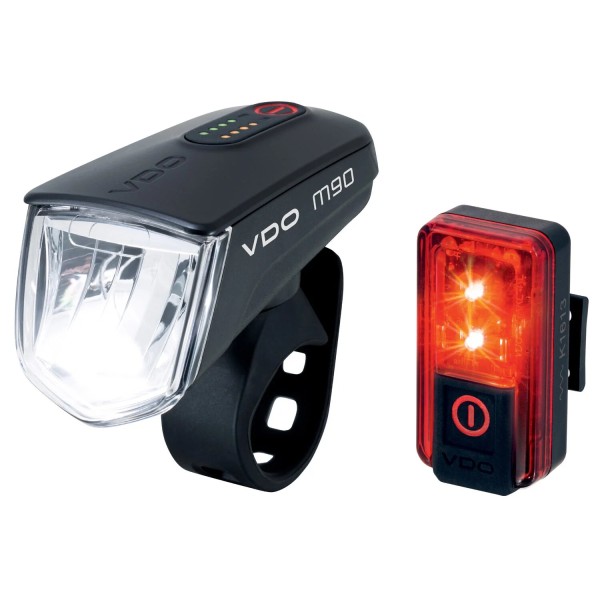 VDO Eco Light M90 Fahrrad-Beleuchtung+ Eco Light Red Plus Fahrrad-Rücklicht mit Bremslichtfunktion