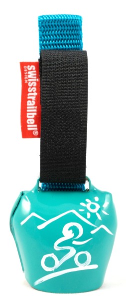 swisstrailbell® fresh color edition: Turquoise with white mountain biker, turquoise band