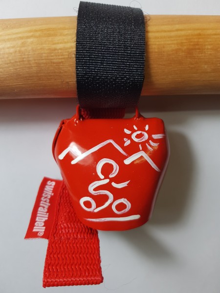 swisstrailbell® fresh color edition: red with white mountain biker, red strap