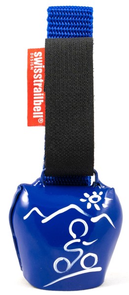 swisstrailbell® fresh Colour-Edition: Blau mit weißem MTB, dunkel-blaues Band, Fahrradklingel