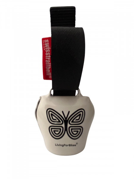swisstrailbell® "Butterfly" White- Fahrradklingel mit schwarzem Schmetterling und schwarzem Band