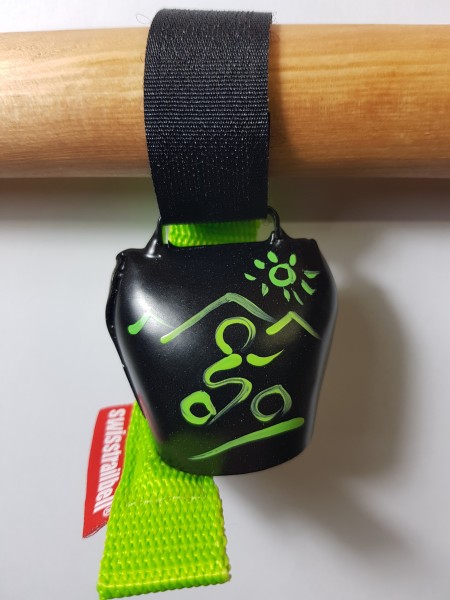 swisstrailbell® Black with green mountain biker, green strap
