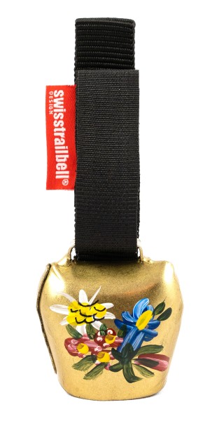 Swisstrailbell Edition Messing Gold, handgemalte Alpenblumen, Trailbell, Bear Bell
