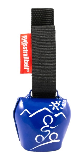 swisstrailbell® fresh color edition: blue with white mountain biker, black strap