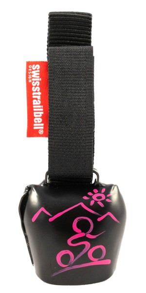 swisstrailbell® Deep Black mit pinkem Mountainbiker, Trailbell, Bear Bell